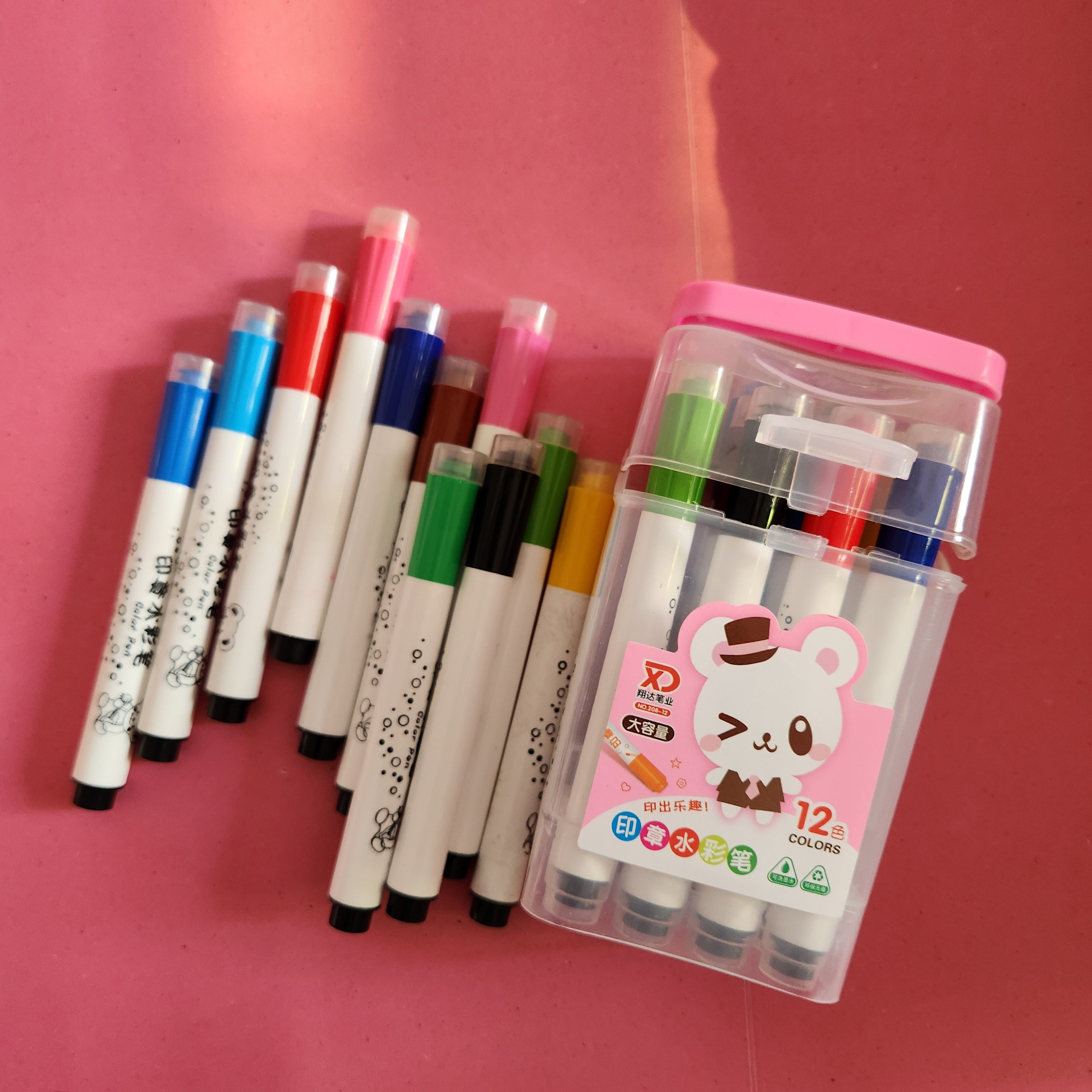 12 Markers with Stamp + Container