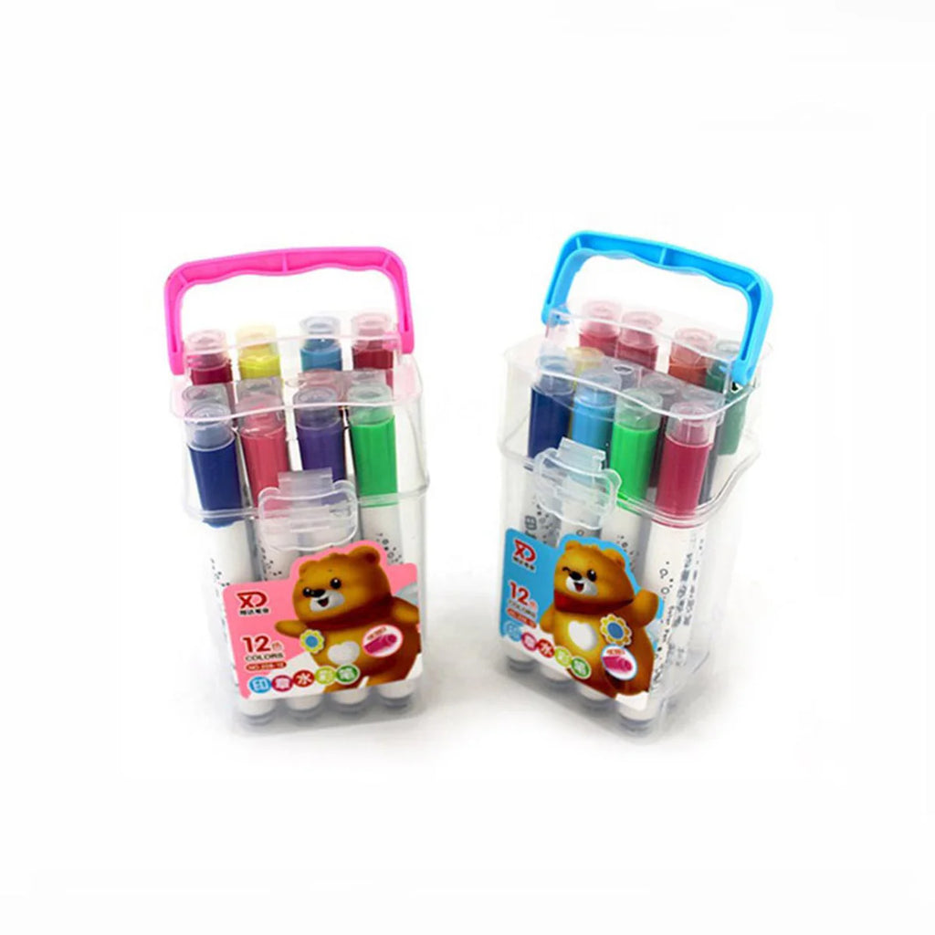 12 Markers with Stamp + Container