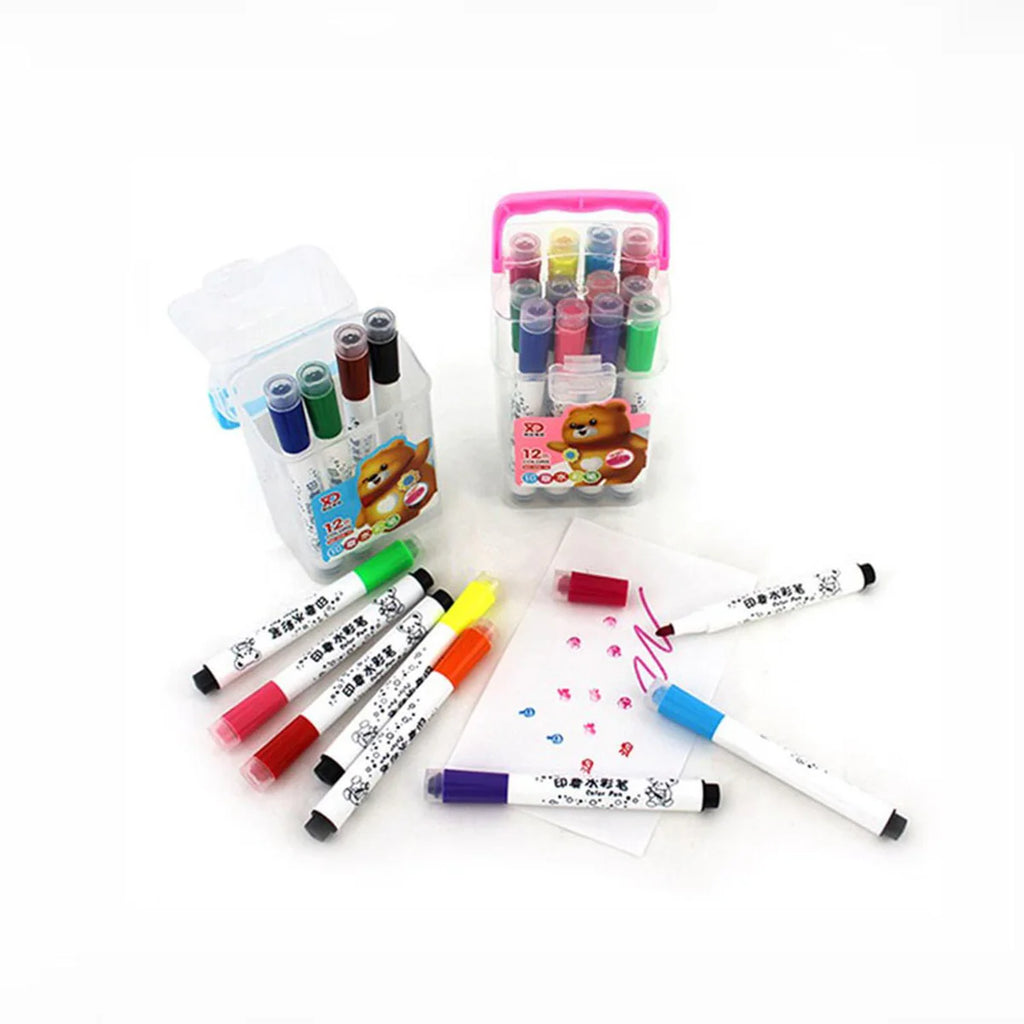12 Markers with Stamp + Container