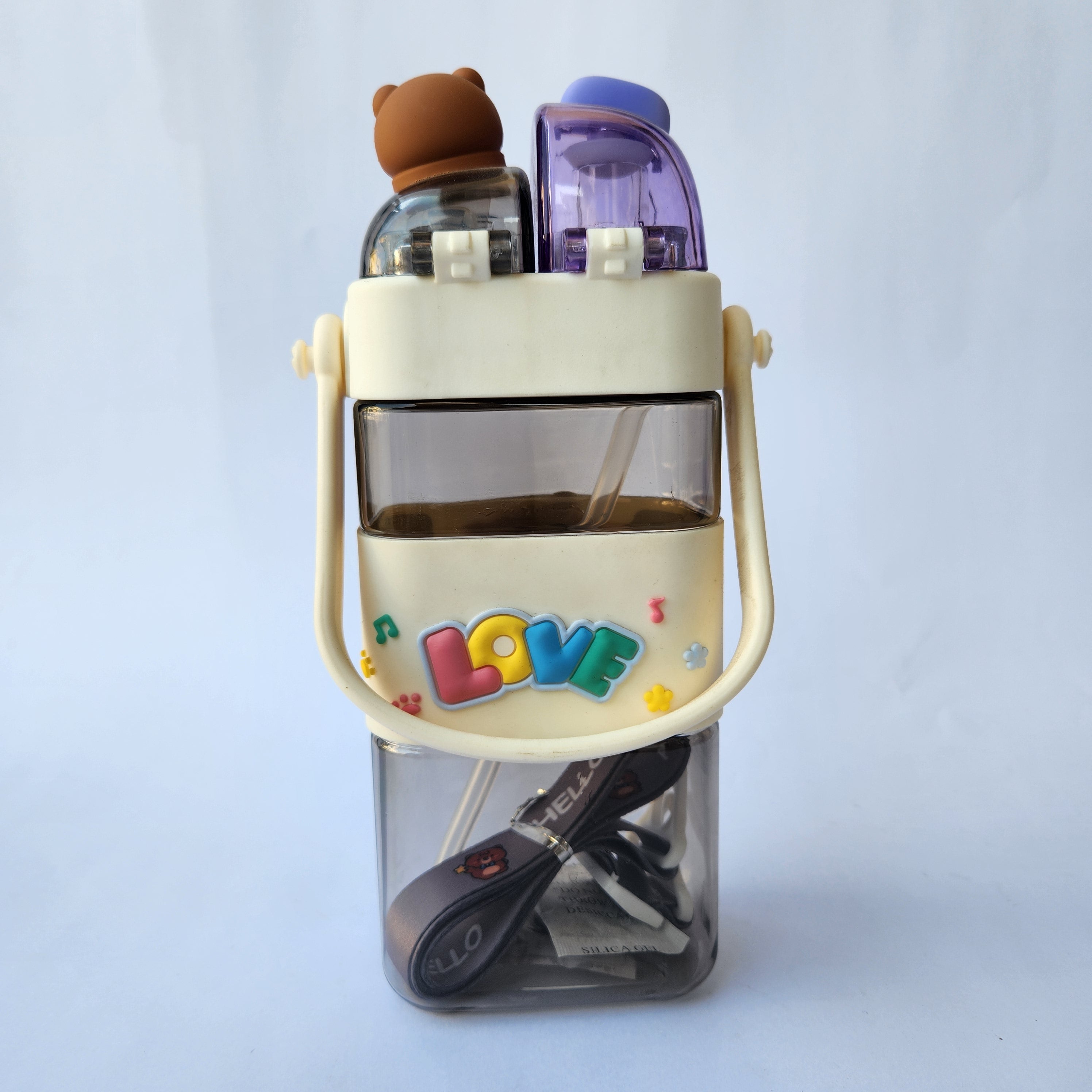 Double Drink Water Bottle with strap- GREY