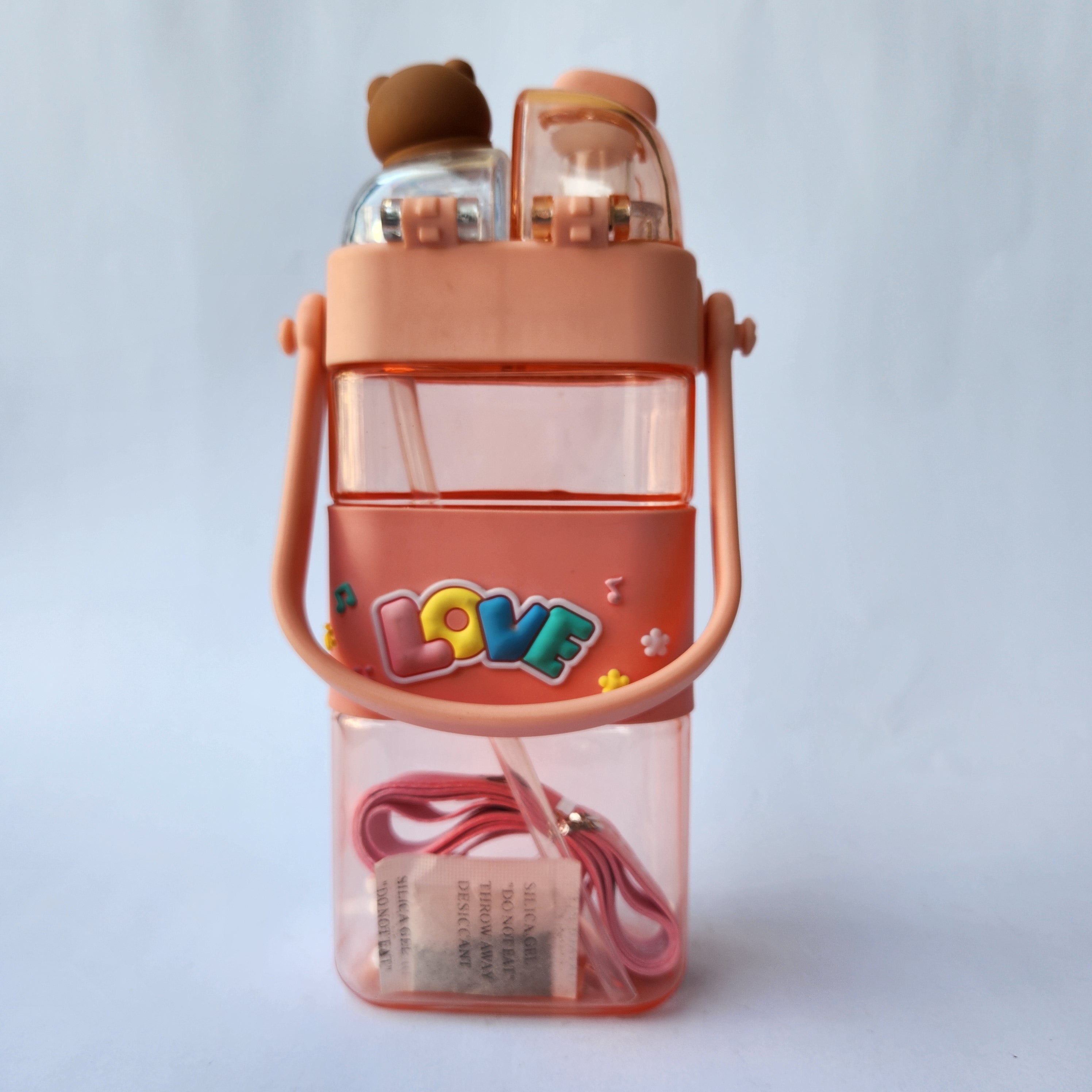 Double Drink Water Bottle with strap Pink