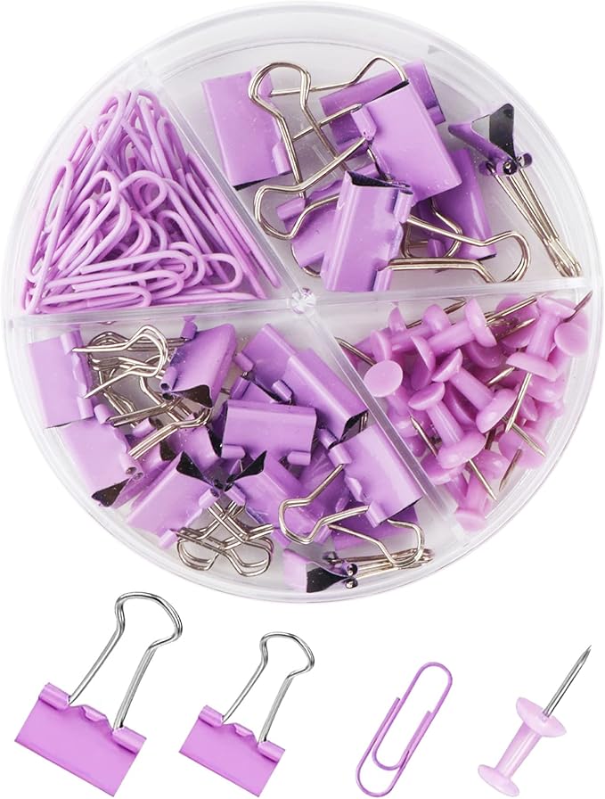 Binder Clips and Paper Clips Push Pins Tacks Set